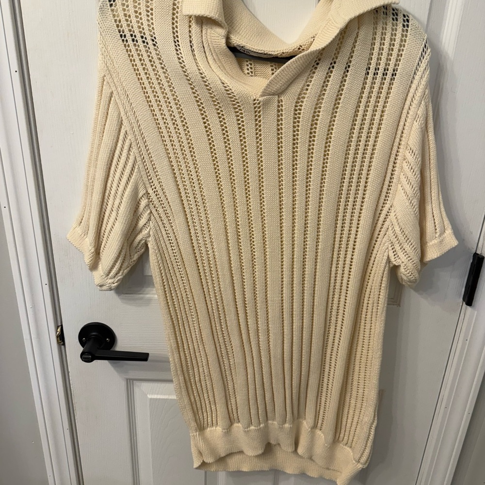 Zara Cream Knit Polo Shirt